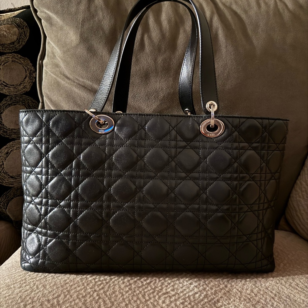 Dior Black Leather Tote with Quilted Design